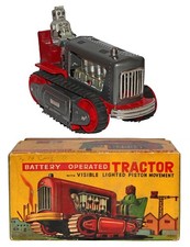 Extra Nice, Boxed & Working Batt. Op. Visible Piston Robot Tractor by Nomura