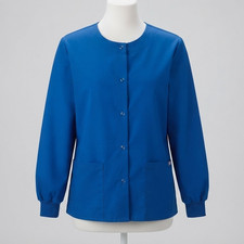 Cherokee Workwear Women's Blue Snap-Front Scrub Jacket, Size L, Poly/Cotton