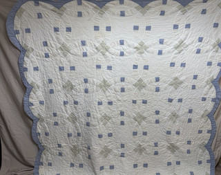 Vintage Hand Quilted Double Wedding Ring Quilt 80x85 full #418