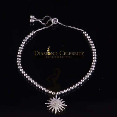 925 Sterling Silver Cubic Zirconia Sun Shape White Bracelet Adjustable SZ 7 Inch