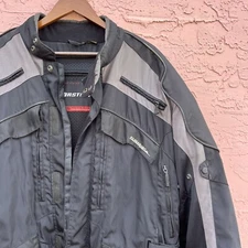 First Gear Kilimanjaro Motorcycle Riding Jacket Black Padded Faded Flaw Size XL