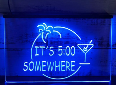 It's 5 Five O'clock Somewhere 3D LED Neon Light Sign Bar Club Pub Wall Décor