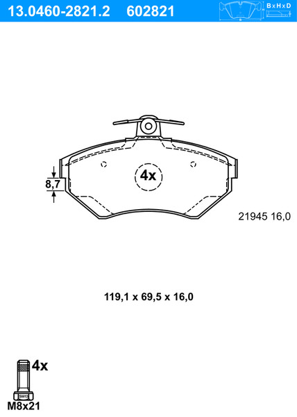 ATE BremsbeläGe Vorne (13.0460-2821.2) FüR VW Golf III Seat Toledo I Vento-image