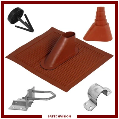 MEGASAT Set de Fixation pour Mât de Diamètre 48 mm Tuile Antenne Satellite Toit Rouge