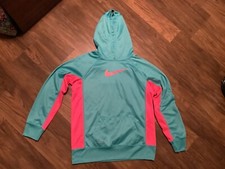 NIKE Therma-fit Hooded Sweatshirt, Girls XL, Aqua And Hot Pink, EUC