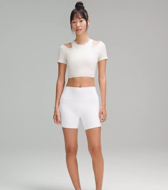 Lululemon Shoulder Cut-Out Yoga T-Shirt Size 2 Bone Off