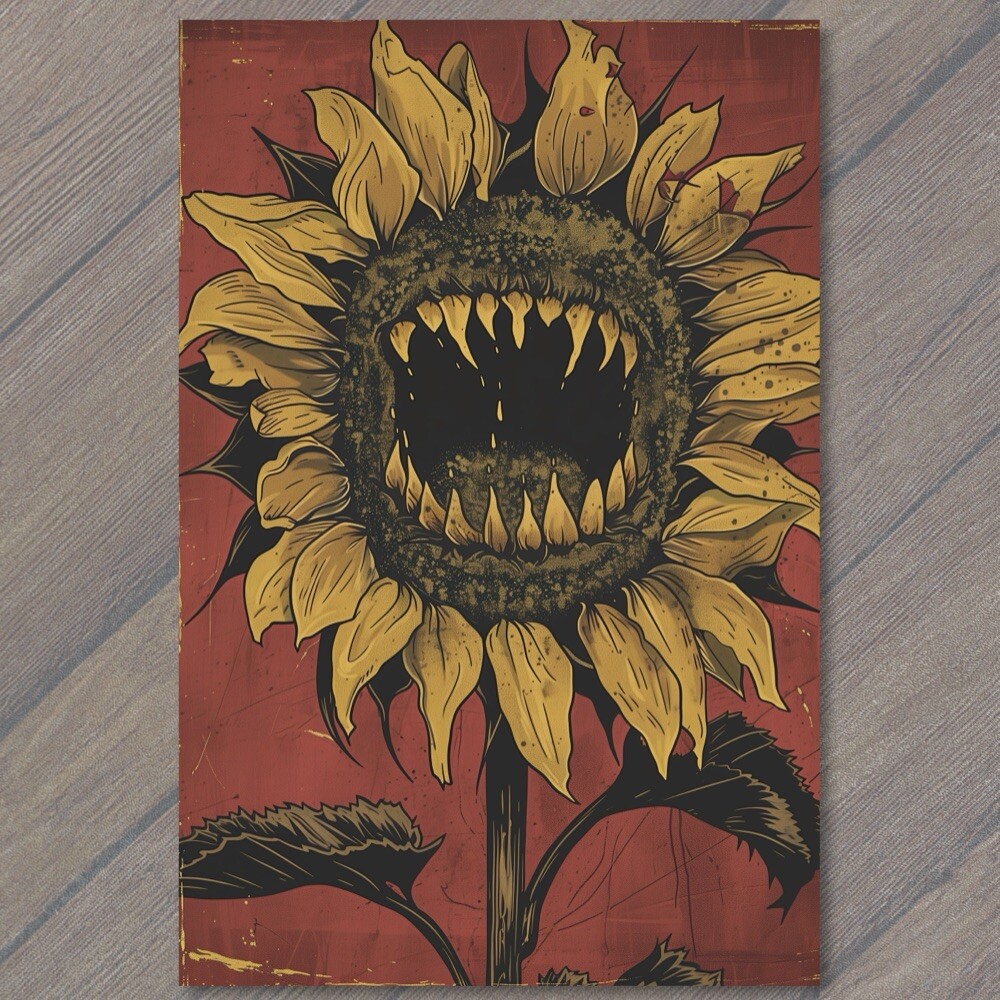 FLATCARD Sunflower With Teeth Fangs Flower Yellow Monster Weird