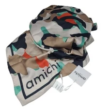 AMICHI SCARF SARONG LARGE 38 X 70" LIGHTWEIGHT EARTHTONE PATTERNED 