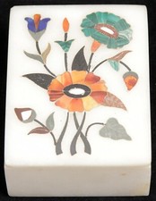Vintage Anglo Indian Marble Pietra Dura Trinket Box Mosaic Mughal Taj Mahal