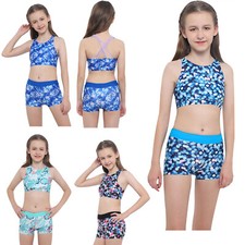 UK Girls Kid 2Pcs Swimming Costume Athletic Bikini Tankini Swimsuit Swimwear Set