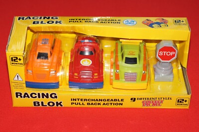 Racing Blok Interchangeable Pull Back Toy Car Set Brand New Sealed