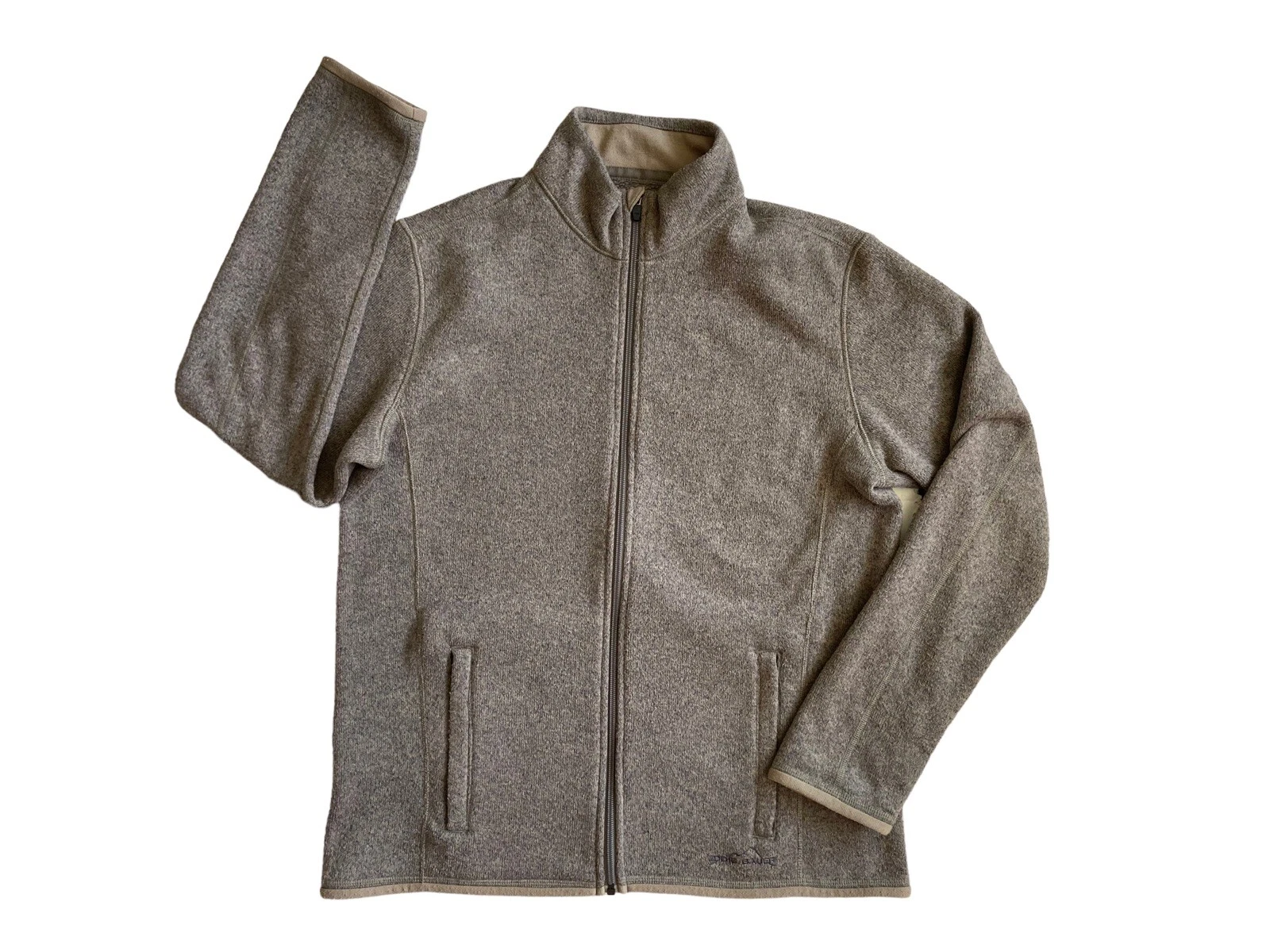 Eddie Bauer Mens Faux Sherpa Lined Jacket Size Medium Full Zip Mock Neck Brown