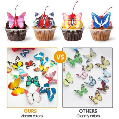 35/60Pcs Mixed Butterfly Edible Wafer Rice Paper Cake Cupcake Toppers Decoration - Image 1 of 4