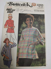 Pullover Top Shirt 12 Butterick 4068 Sewing Pattern 1/4 Button Pockets VTG 70s