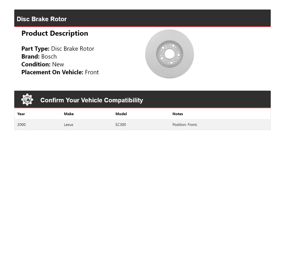 For 2000 Lexus SC300 Bosch QuietCast Disc Brake Rotor Front - Image 2 of 4