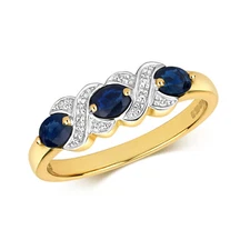 9ct Yellow Gold Triple Sapphire and Diamond Ring, Sizes J to Q (294S)