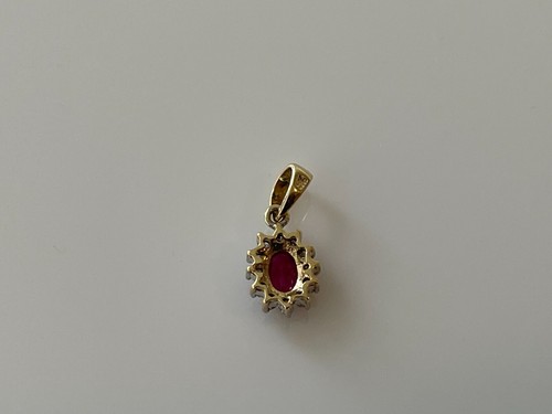 Ruby and Diamond Pendant 9ct Gold Cluster Diamond Ruby Vintage Pendant - Picture 12 of 17