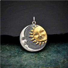 CELESTIAL MOON SUN Pendant Charm On 20" 925 Sterling Silver Necklace Women Men