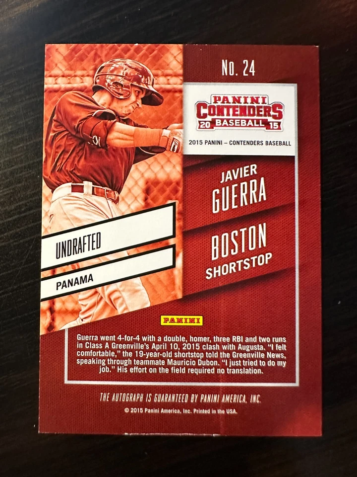 JAVIER GUERRA 2015 PANINI CONTENDERS PLAYOFF TICKET FOIL AUTOGRAPH AUTO RC /15 - Image 2 of 2