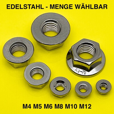 FLANSCHMUTTER EDELSTAHL A2 BUNDMUTTER MUTTER FLANSCH BUND GLATT DIN 6923 M4-M12