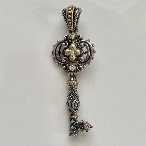 🦋 HE Couture Barbara Bixby Diamond Vintage Key Pendant Enhancer Sterling 18K