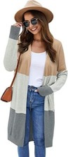 NEW Boho Open Front Cardigan Long Sleeve Color Block Knit Pockets Women s Size S