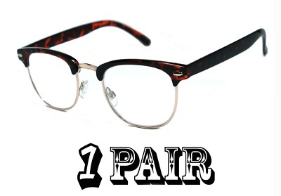 80's Vintage Horned Rim Half Frame Clear Lens Reading Glasses - RG16