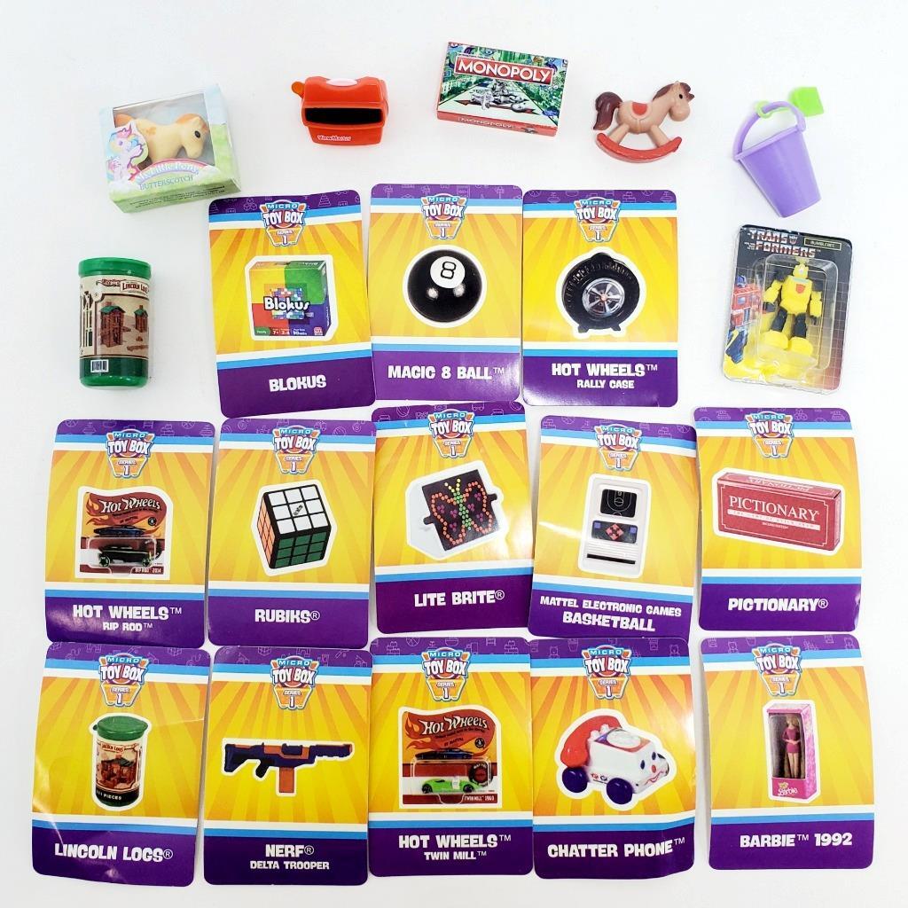 World's Smallest Micro Toy Box Series 1 LOT of 20 Stickers + Toys