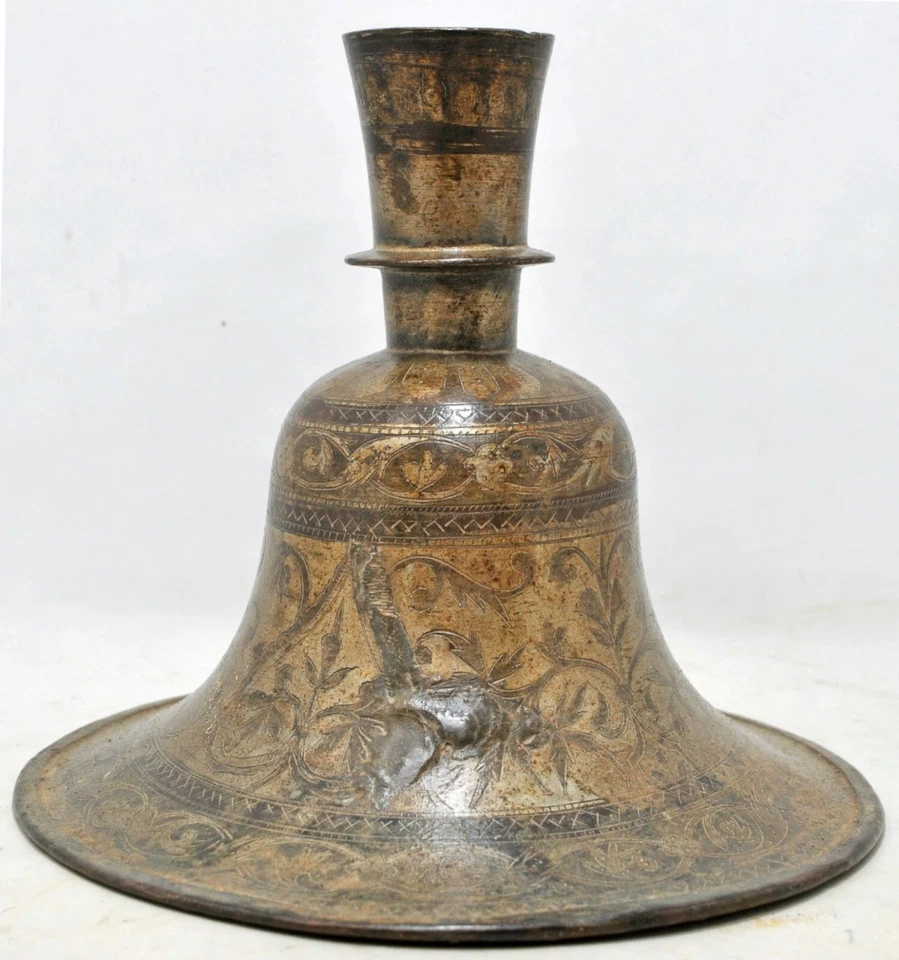 Antigua olla base cachimba de latón original antigua hecha a mano finamente grabada Foto 2 de 4