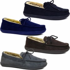MENS MEMORY FOAM MOCCASINS SLIPPERS LOAFERS SHEEPSKIN FUR WINTER WARM SHOES