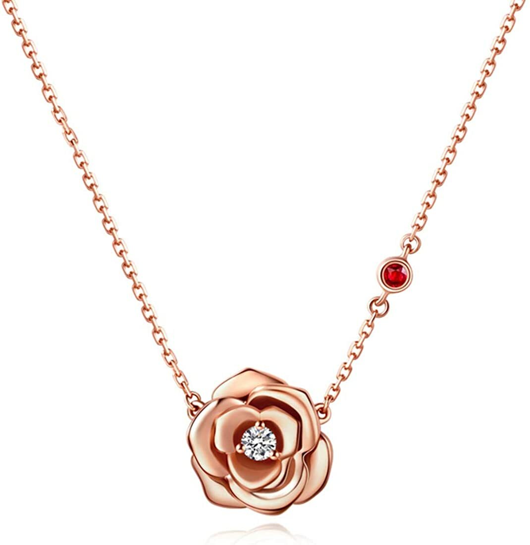 18k Rose Gold Plated CZ Stone Flower Pendant Necklace Jewelry Gift For  Women 18