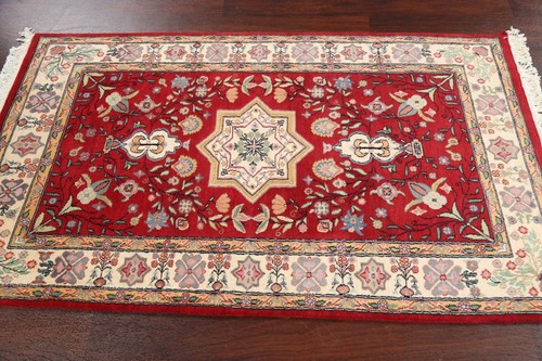 Vegetable Dye Floral Tebriz RED Oriental Area Rug Hand-knotted Medallion 3'x5' - Picture 9 of 12