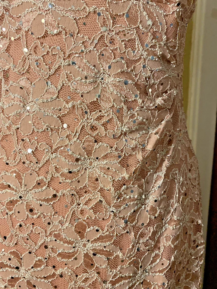 Vestido Connected Apparel Rosa Rubor Floral Encaje y Lentejuelas (Talla 6R) con Mantón Rosa Usado en Excelente Condición Foto 4 de 4