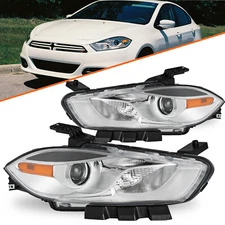 For 2013-2016 Dodge Dart Halogen W/Chrome Bezel Headlights Pair Headlamps LH&RH