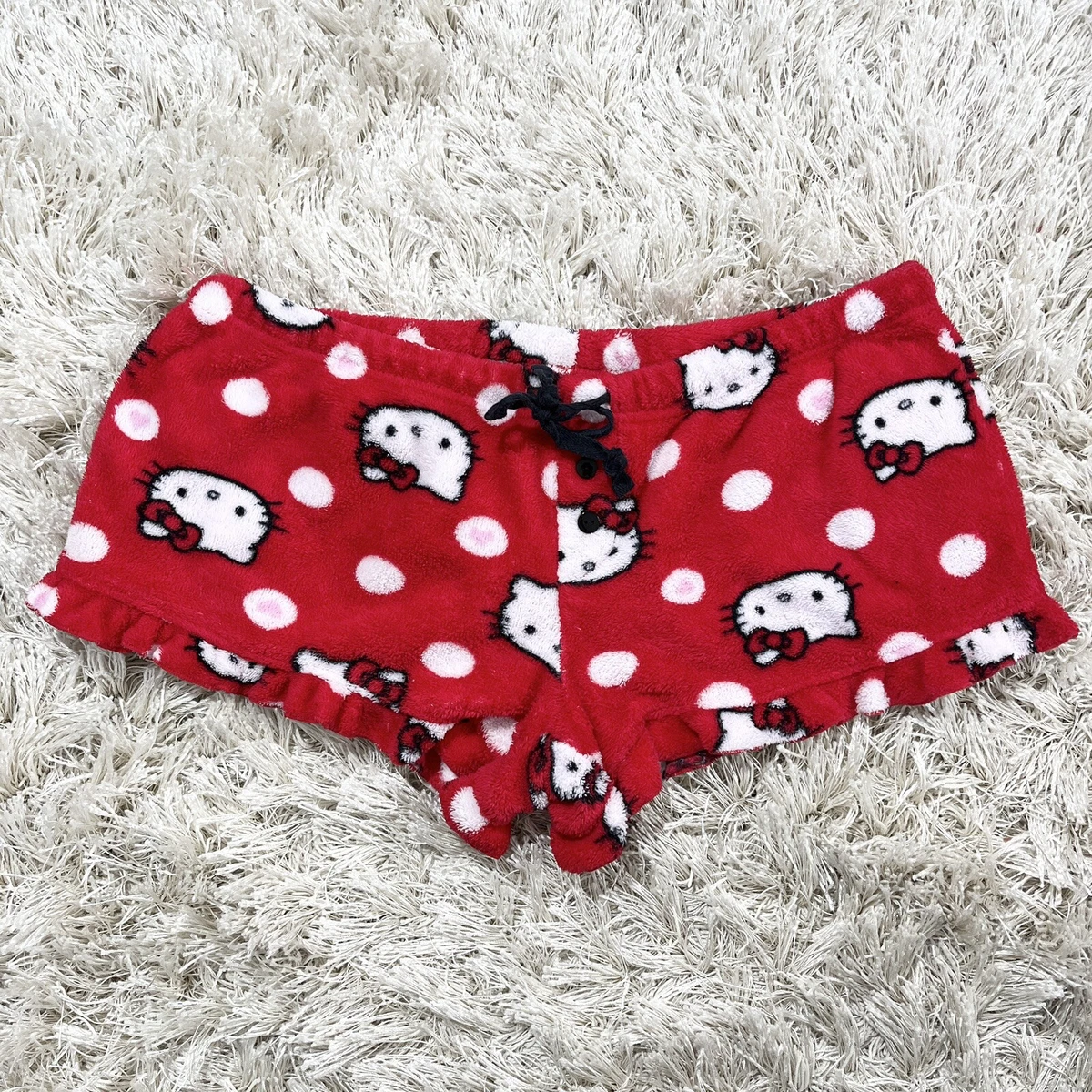 2010 Hello Kitty Sanrio Red Fleece Pajama Bottom Low Rise Shorts Women s L