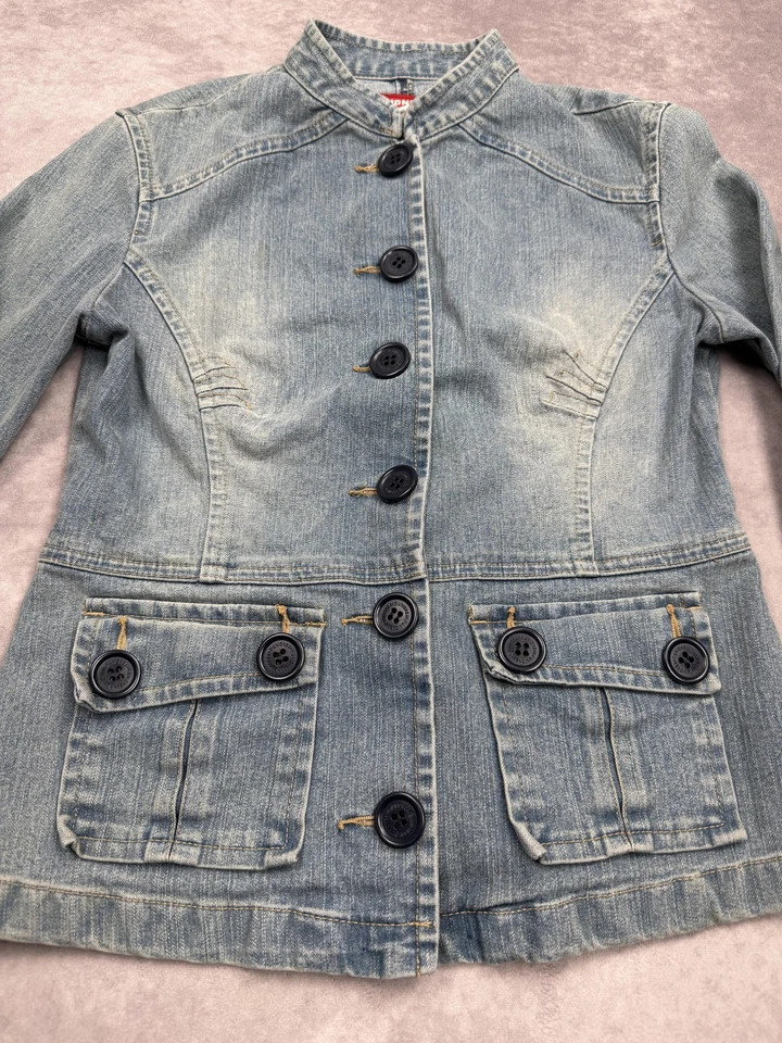 Chaqueta Unionbay De Colección Para Mujer Mediana Denim Elastizada Militar Utilidad Bolsillos Abrigo Foto 3 de 4