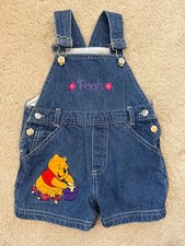 Vintage Winnie the Pooh Embroidered Romper  Overall Blue Jeans Denim  Size 2T