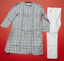 NWT Men's Kurta PAJAMA SET SZ 44 L/XL Om Aum Mahakaal white India-USA seller