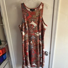 Karen Kane Dress Paisley Red Multicolor Scoop Neck Sleeveless Knee Length Size L