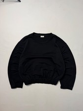 Dries Van Noten Black Oversized Cropped Sweatshirt Elastic Hem Cotton Size M