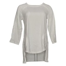 LOGO by Lori Goldstein Sun Faded Cotton Hi-Low Hem Top- White-Medium- A489029