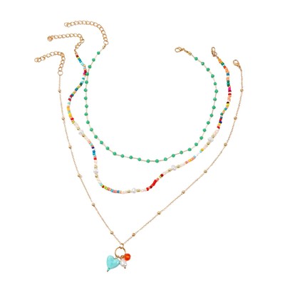 3 Stck. Anhänger Perlen Lagenlook Kette zarter Schmuck gemischt bunt süß