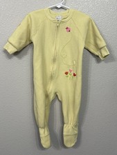 VTG Carters Infant Girls Fleece Footed Sleeper Yellow Embroidered Ladybug 18M