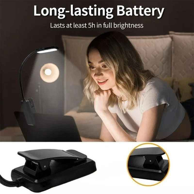 Split Rechargeable Book Light LED Clip-on Reading Light 3 Color Temperature USB 