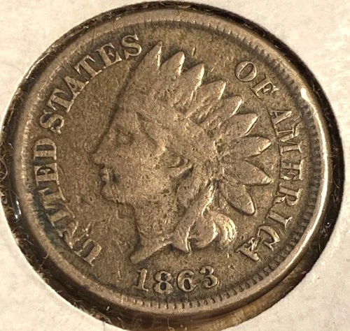 1863 Indian Head Cent Penny VG+ - Nice Detail - LIBERTY Faint - Nice Shield