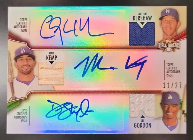 2012 Topps Triple Threads Clayton Kershaw Matt Kemp Dee Gordon Triple Auto Relic