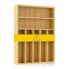 Bamboo Drawer Organizer, 7-Compartment Silverware Organizer, Cutlery and Uten...