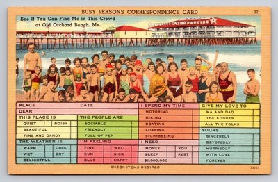 Old Orchard Beach ME Busy Persons Crowd Tichnor Postcard c1930s