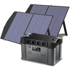 Outdoor Generator 2400W MPPT Portable Power Station w 4X100W Folable Solar Panel