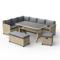 Rattan Garden Furniture Set, 9 Seater Corner Sofa & Table Dining Set, Vonhaus